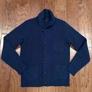 J. CREW Men’s Lambswool 3-Pocket Shawl Cardigan Navy size Small Hardly Worn